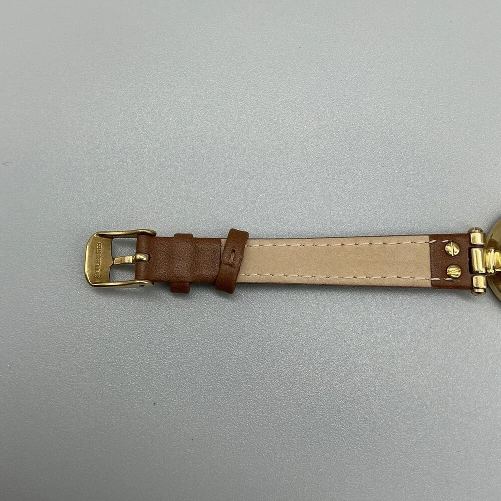 Anne Klein Womens Watch 26mm Gold Tone Champagne Dial Brown Leather New Battery